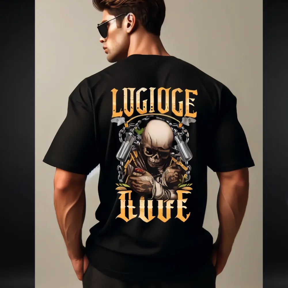 BOONVESTURE  Men Oversized Half Sleeve  Printed Black T-shirt (Skull Man) 